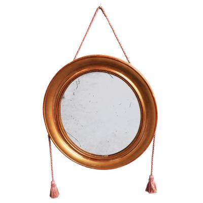 Round Mirror In Golden Wood Beaded Style Louis Philippe Nineteenth