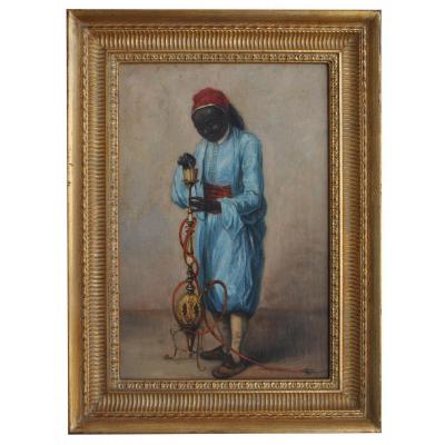 Oil On Panel Orientalist Male Shisha XIX Eme