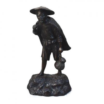 Vietnamese Bronze Farmer In Hat