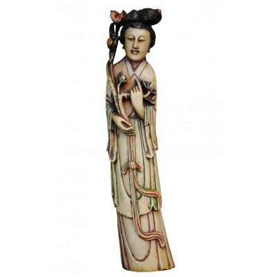 Statuette Japon époque XIXème Femme Aux Fleurs