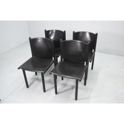 Series Of Four 1980s Leather Chairs Cassina Edition