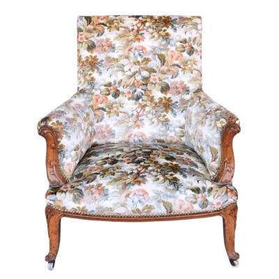 Fauteuil Bergère En Chêne Art Nouveau Tissus Fleuri