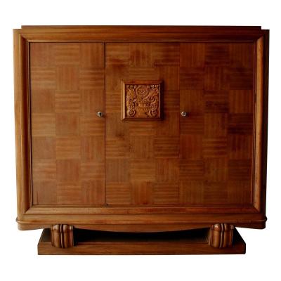 1940s Style High Sideboard In Blond Mahogany Checkered