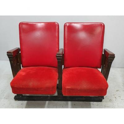 Red Skai And Patinated Cast Iron Show Hall Chairs