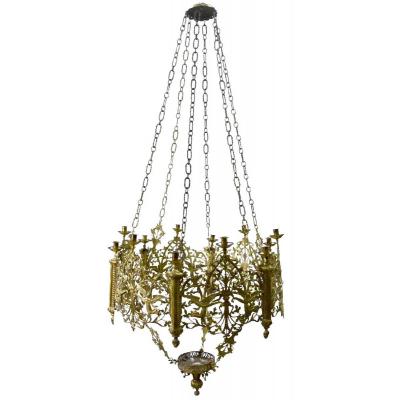 19th Century Bronze Church Chandelier