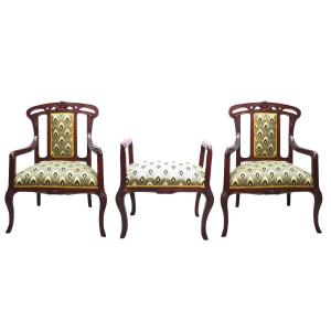 Series Of 3 Art Nouveau Mahogany Seats 1900