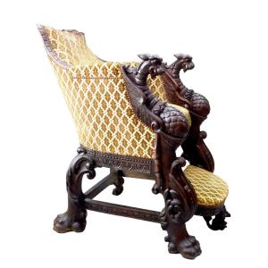 Fauteuil Trône Délirant De Style Gothique En Chêne  Fin XIXème