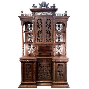 Spectacular Sideboard Two Indochinese Bodies Decorated With Dragons In Rosewood