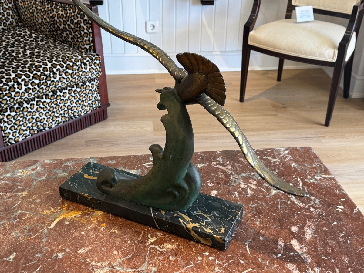 Sculpture en bronze Art déco représentant une mouette-photo-5