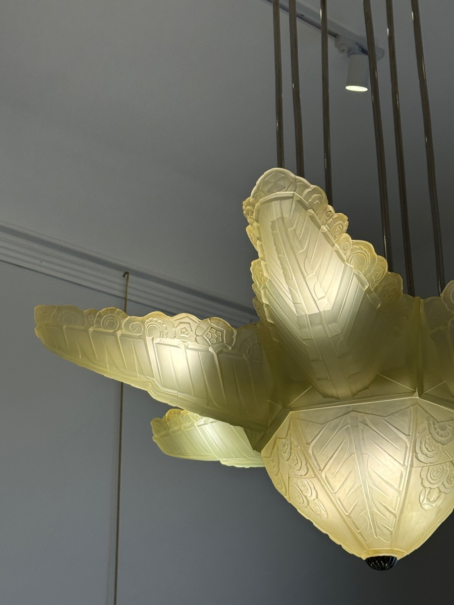 Grand lustre Art Déco de Marius-Ernest Sabino-photo-4
