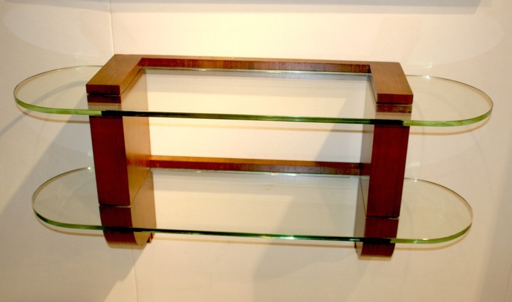 Console murale Art Déco en bois et verre, signée Jules Leleu-photo-2