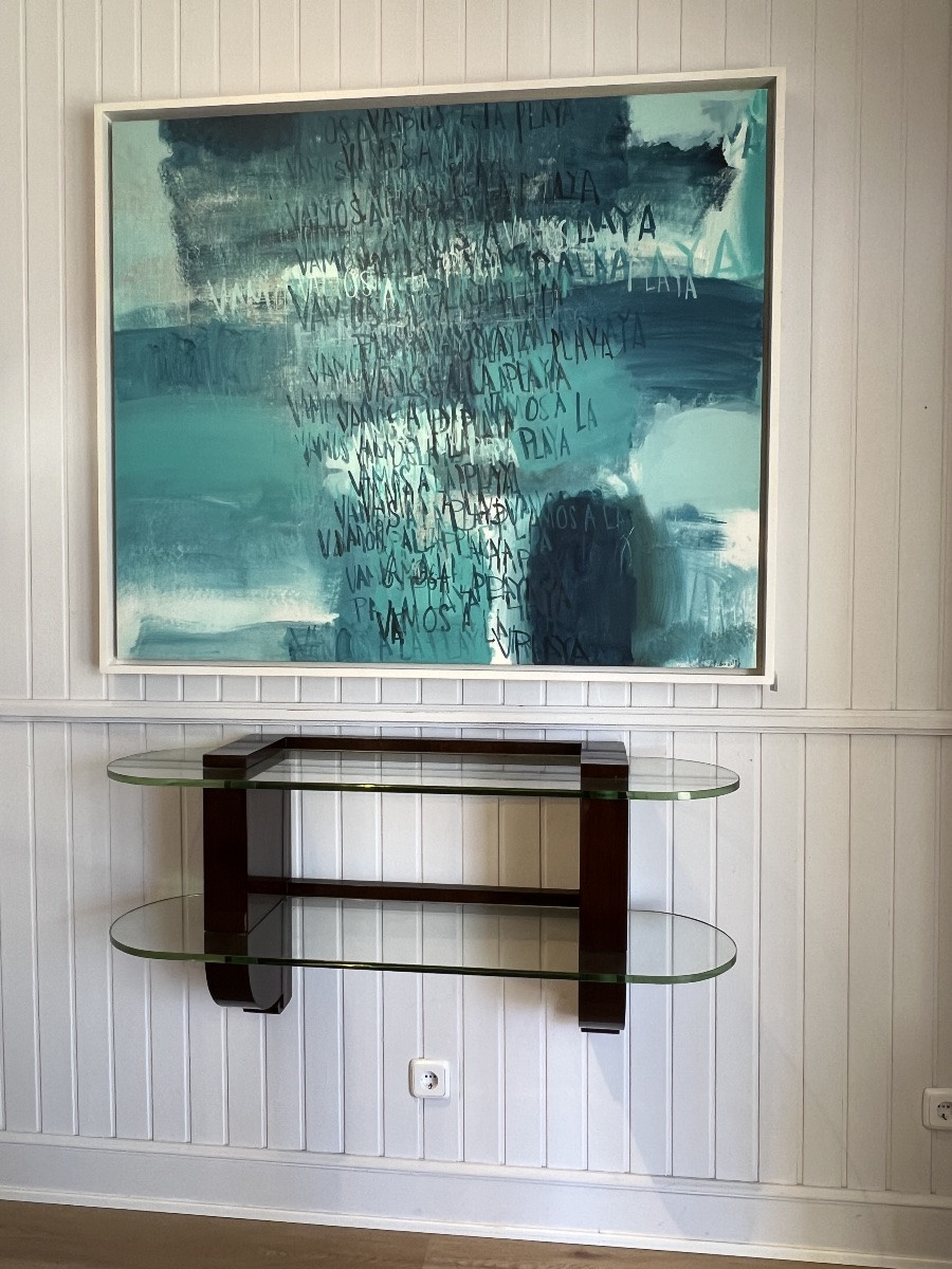 Console murale Art Déco en bois et verre, signée Jules Leleu-photo-5