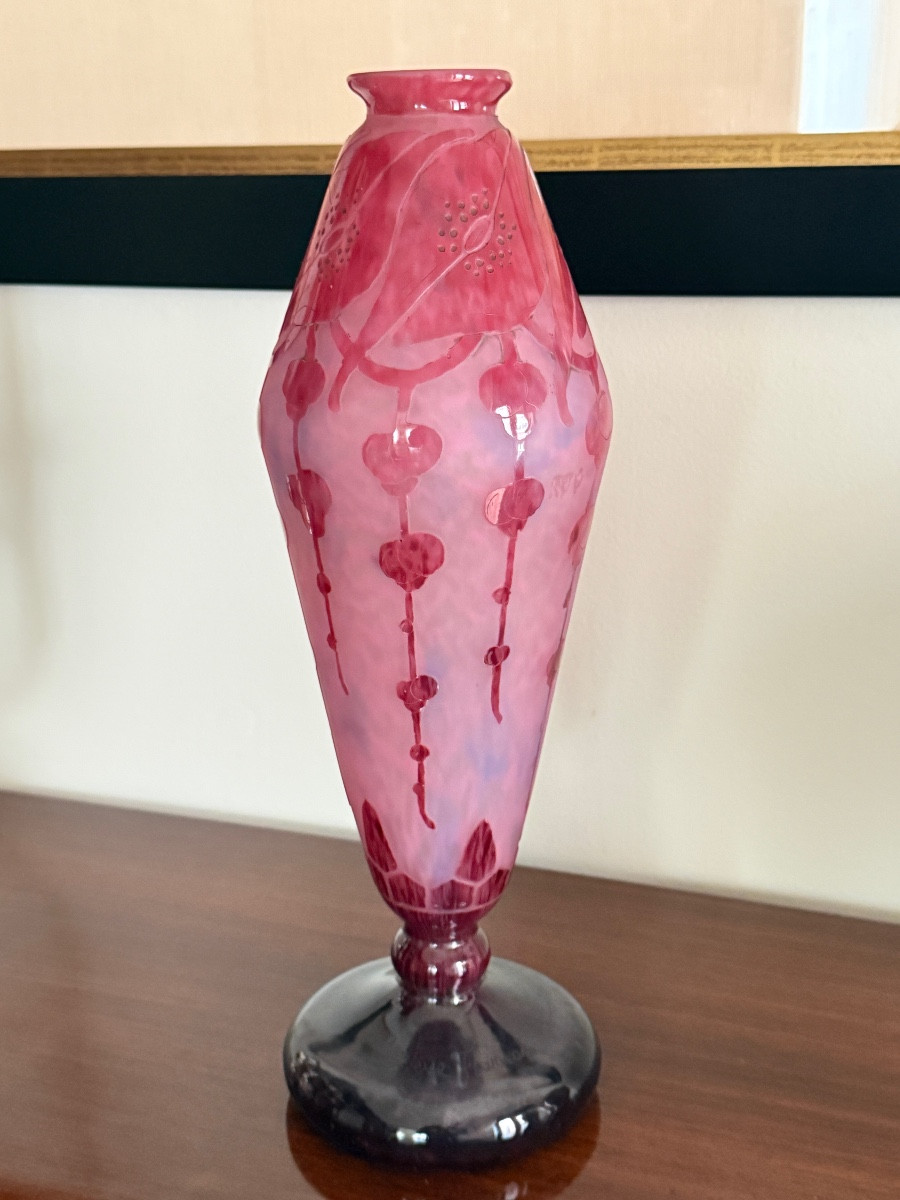 Vase Art déco à motifs floraux Le Verre Français-photo-3