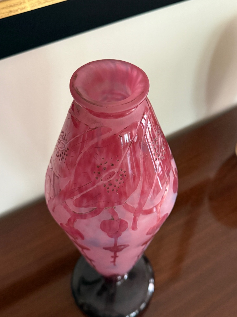Vase Art déco à motifs floraux Le Verre Français-photo-4