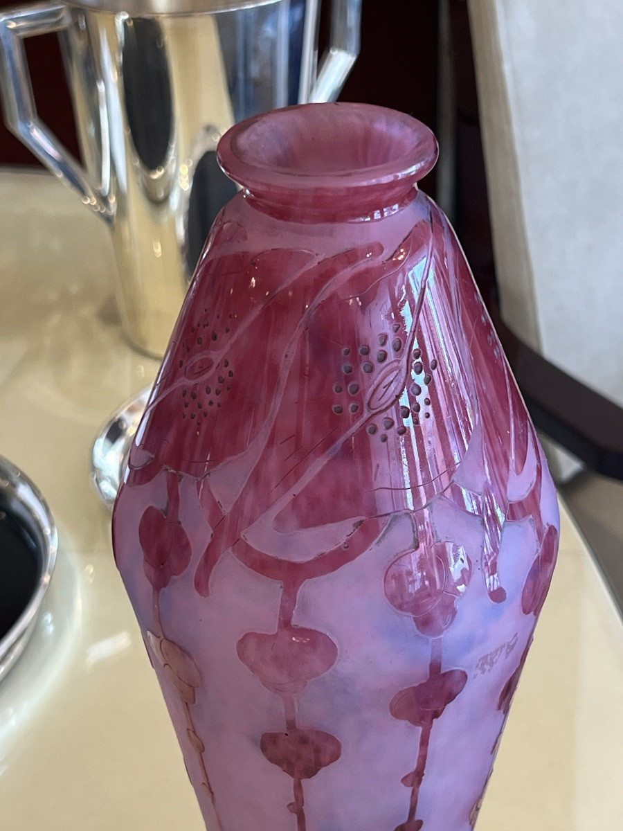 Vase Art déco à motifs floraux Le Verre Français-photo-2