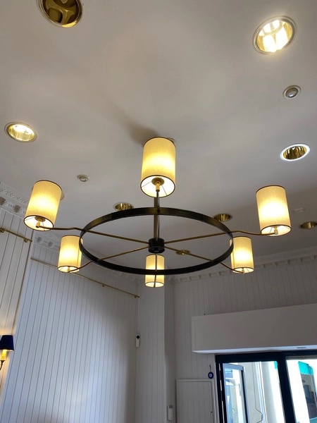 Modern Six-light Leather Pendant Lamp, Circa 1950, Attributed To Jacques Adnet. -photo-3