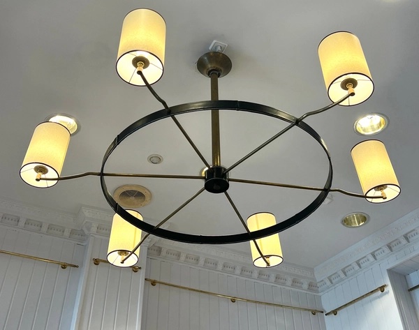 Modern Six-light Leather Pendant Lamp, Circa 1950, Attributed To Jacques Adnet. -photo-4