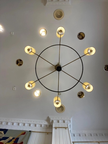 Modern Six-light Leather Pendant Lamp, Circa 1950, Attributed To Jacques Adnet. -photo-1