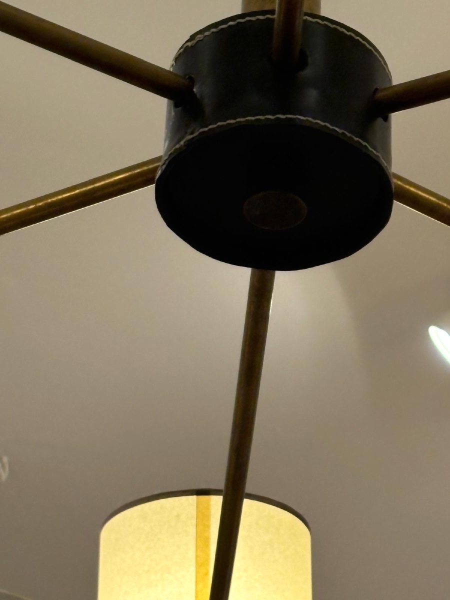 Modern Six-light Leather Pendant Lamp, Circa 1950, Attributed To Jacques Adnet. -photo-4