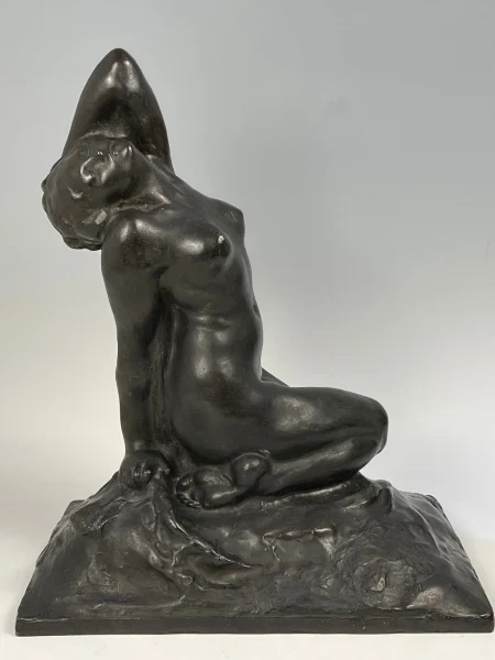 Sculpture Art déco en bronze à la cire perdue, nu féminin agenouillé par Amedeo Gennarelli-photo-2
