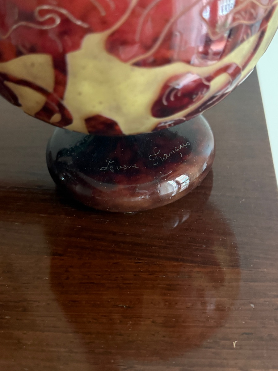 Acid-etched Multi-layered Glass Art Deco Ball Vase - Le Verre Français-charles Schneider-photo-1