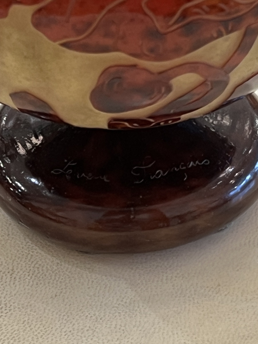 Acid-etched Multi-layered Glass Art Deco Ball Vase - Le Verre Français-charles Schneider-photo-5