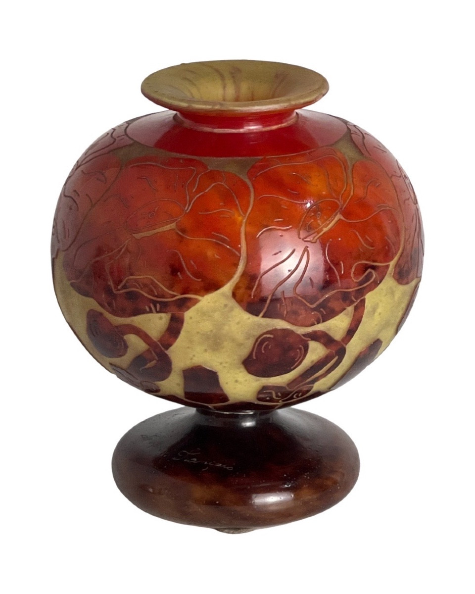 Acid-etched Multi-layered Glass Art Deco Ball Vase - Le Verre Français-charles Schneider