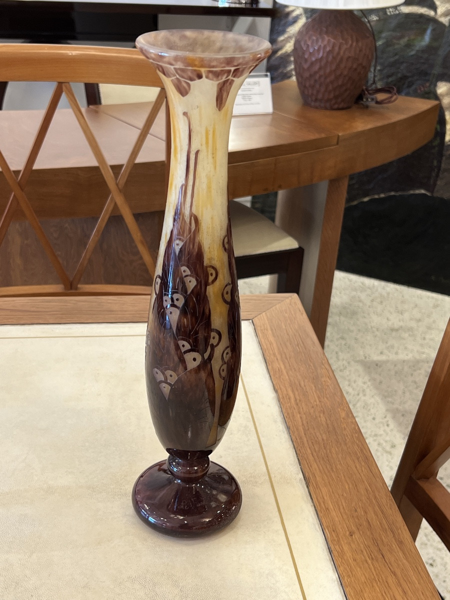 Le Verre Français - Large Art Deco Baluster Vase With -photo-2