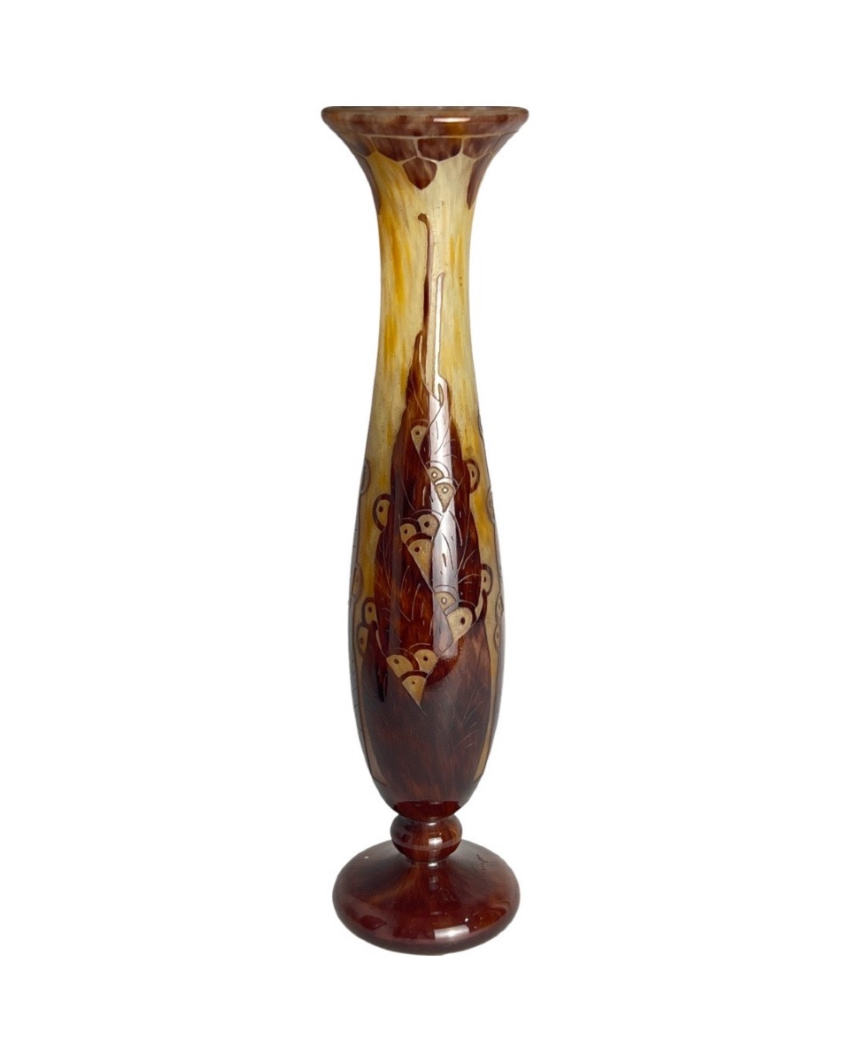 Le Verre Français - Large Art Deco Baluster Vase With 