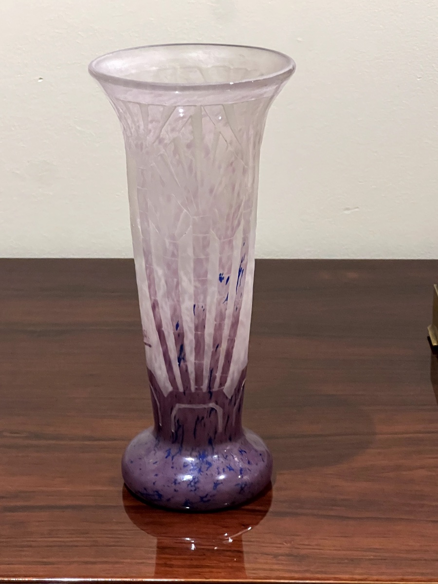 Art Deco Cameo Glass Vase Signed Le Verre Français.-photo-3