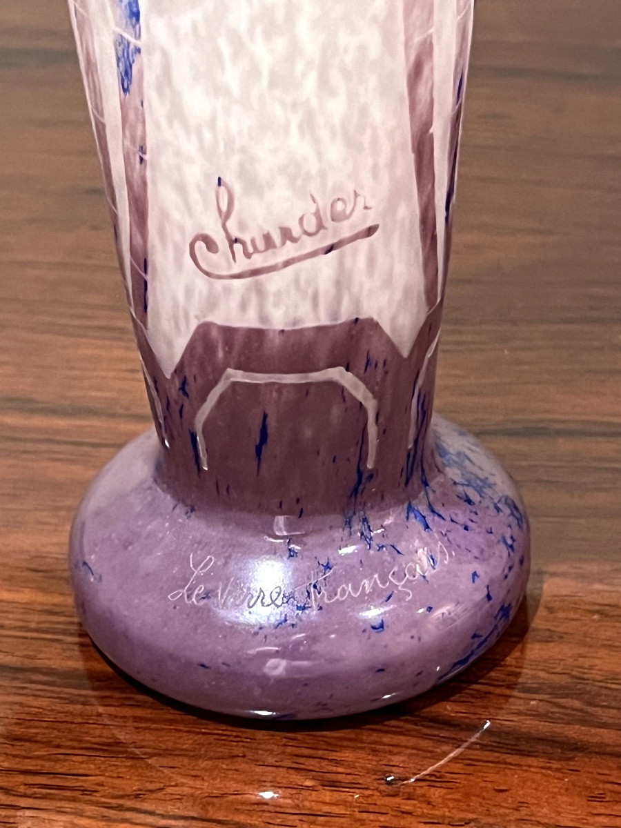 Art Deco Cameo Glass Vase Signed Le Verre Français.-photo-2