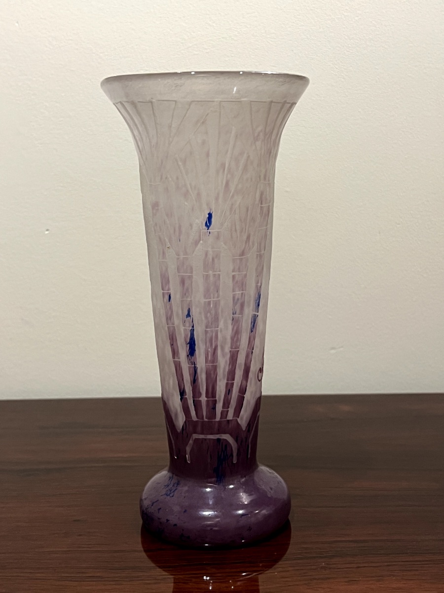 Art Deco Cameo Glass Vase Signed Le Verre Français.-photo-3