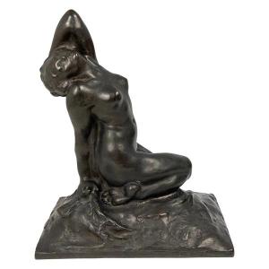 Art Deco Bronze Sculpture In Lost-wax Casting, Kneeling Female Nude By Amedeo Gennarelli