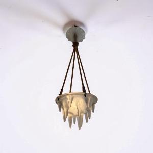  Art Deco Suspension Lamp In Moulded Glass By Lalique, Stalactite Decoration