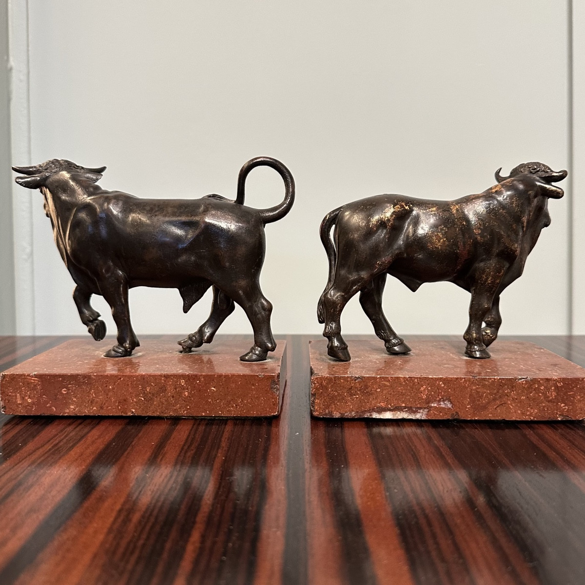 Pair Of Bronze Bulls After Antonio Susini-photo-4
