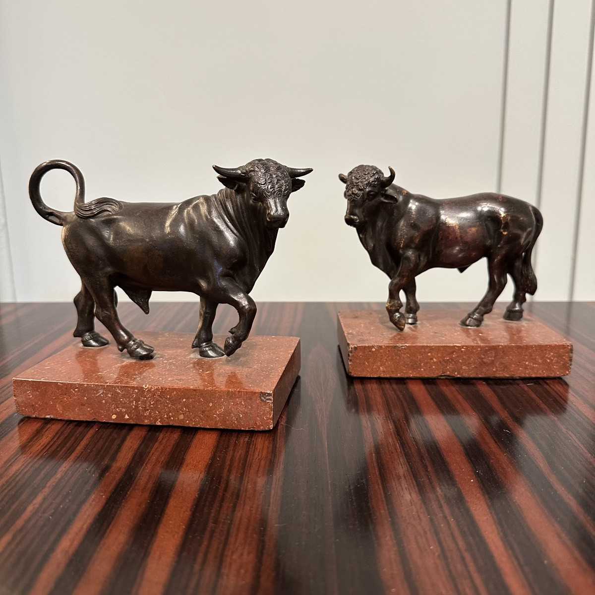 Pair Of Bronze Bulls After Antonio Susini