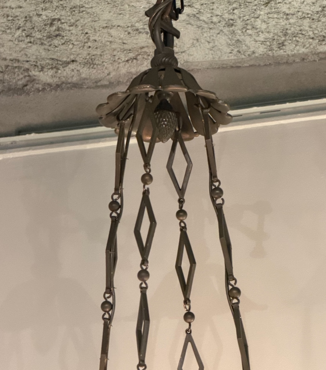 Art Deco Chandelier In Bronze And Alabaster-photo-3