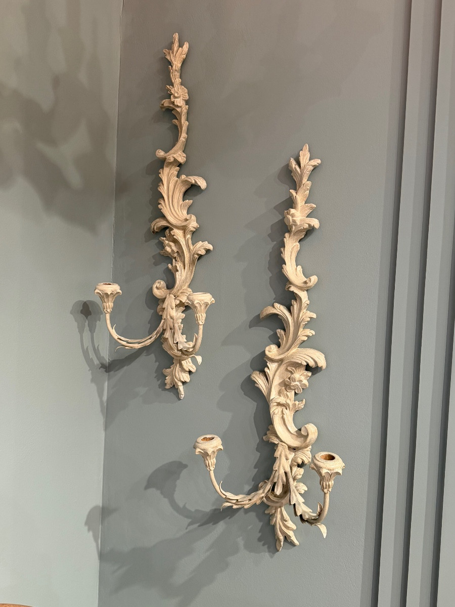 Pair Of Painted Wood Sconces