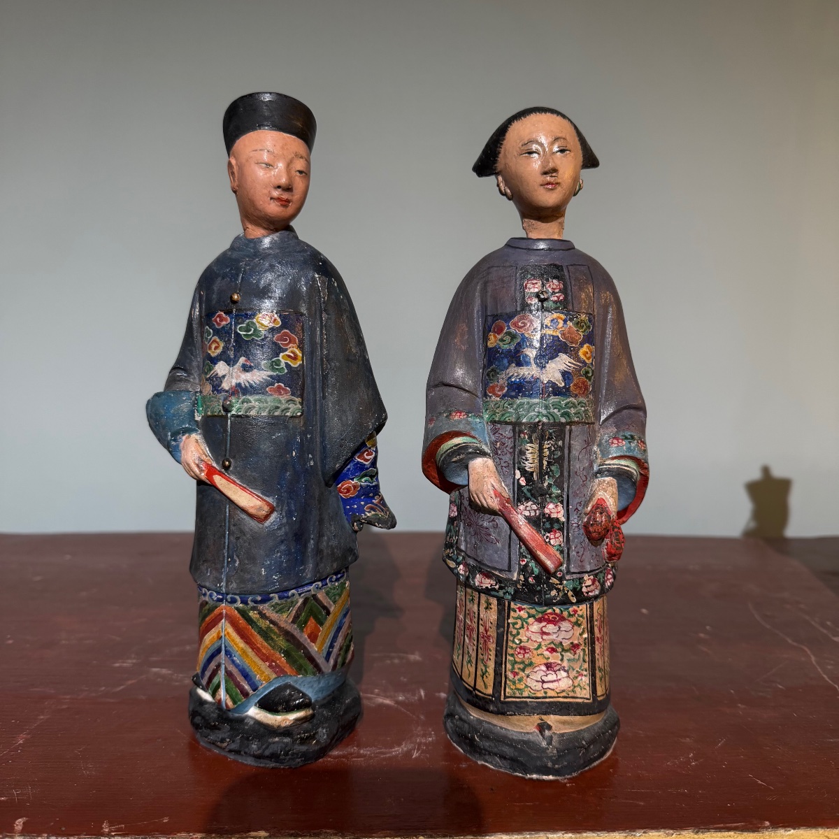 A Pair Of Polychrome Terracotta Nodding Heads Magots