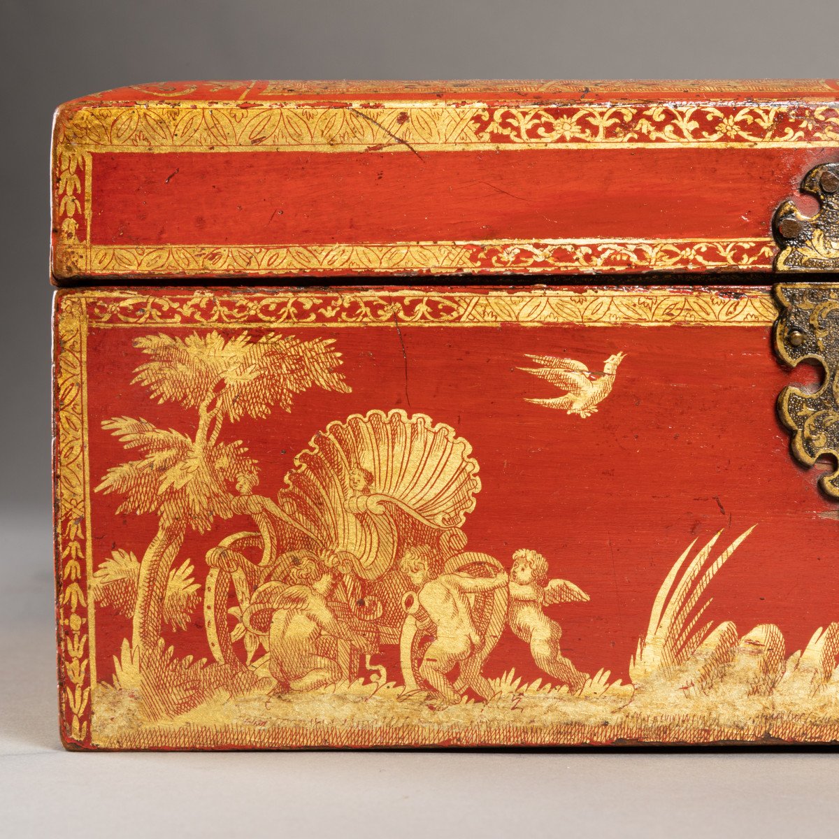 Rare Coffer Decorated And Monogrammed Régence Period-photo-4