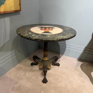 Rare Bronze Pedestal Table With Scagiole Top