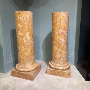 Pair Of Scagiola Columns 19th Century