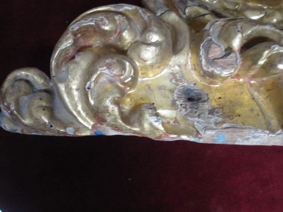 Baroque Console With Carved And Gilded Angel Head. Seventeenth Century Altarpiece Fragment-photo-5