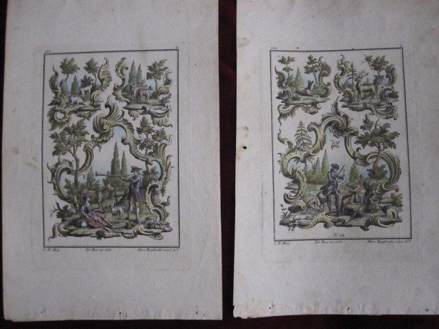 Pair Of Engravings With Pastoral Motifs And Seed Beads. Possible Patterns For Upholstering Them-photo-7