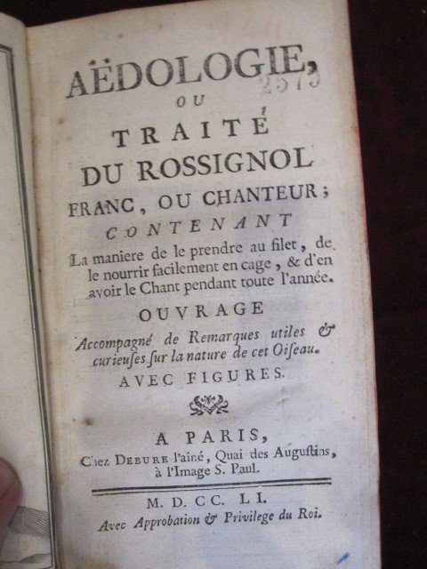 Traité Du Rossignol Franc, Ou Chanteur. Paris 1751-photo-3