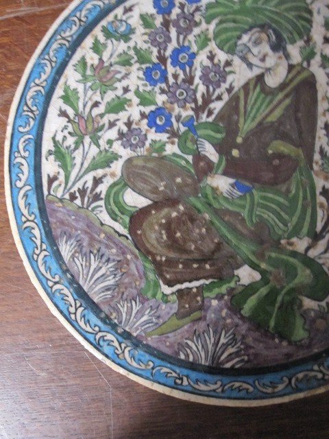 Qajar Period Persian Tile With Figure And Floral Decoration-photo-4