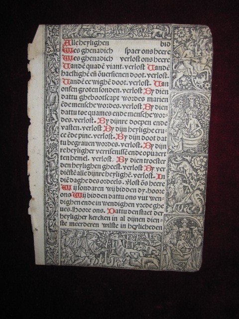 Feuillet d'Un Livre d'Heures Parisien, Imprimé Sur Papier Avec De Belles Bordures Xylographique-photo-1