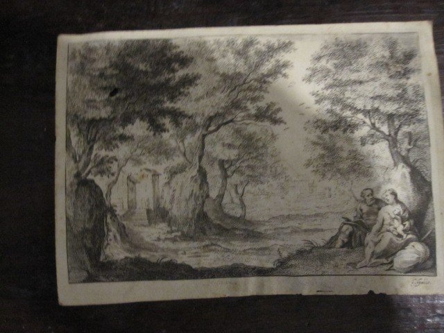 Rest During The Flight To Egypt. Engraving On Parchment. Signed Gallé