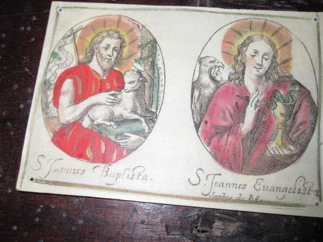 Jean Le Baptiste Et Jean l'évangéliste. Gravure Sur Parchemin Du XVIIe Siècle-photo-1