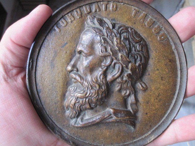 Torquato Tasse. Grande Plaque Ou Médaille Uniface Coulée En Cuivre. Italie S. XIXe ​-photo-6